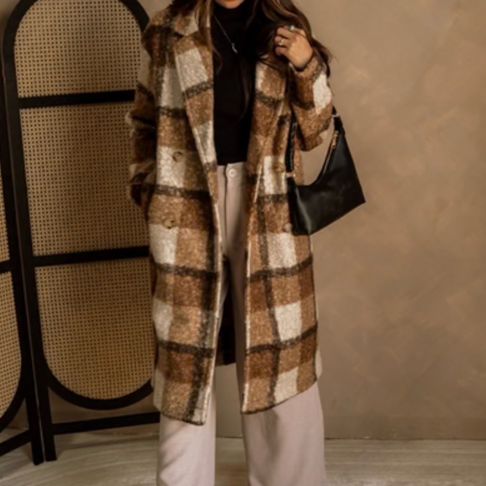 Plaid Long Coat - Brown Check